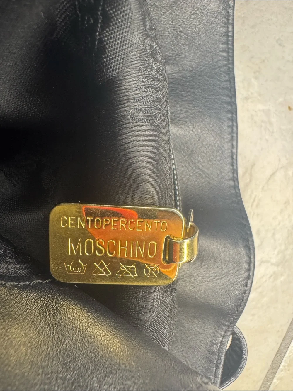 Moschino Black Drawstring Backpack with Gold Logo Patch 14x13x6